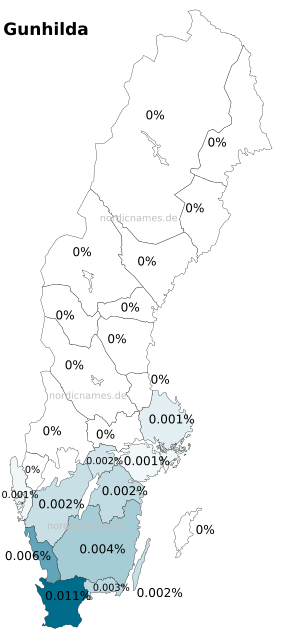 Swedish Regional Distribution for Gunhilda (f)