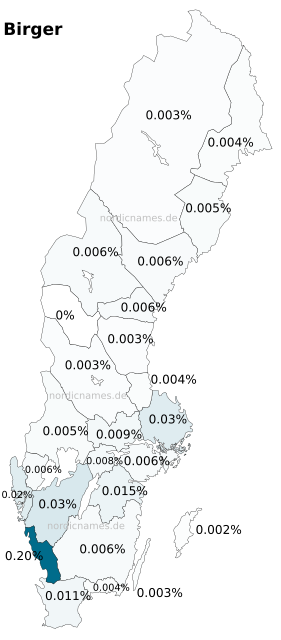 Swedish Regional Distribution for Birger (m)