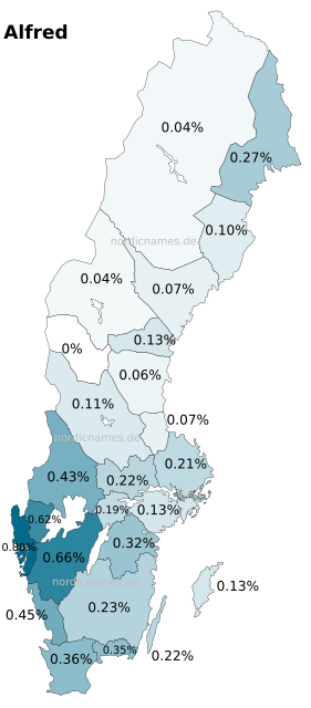Swedish Regional Distribution for Alfred (m)