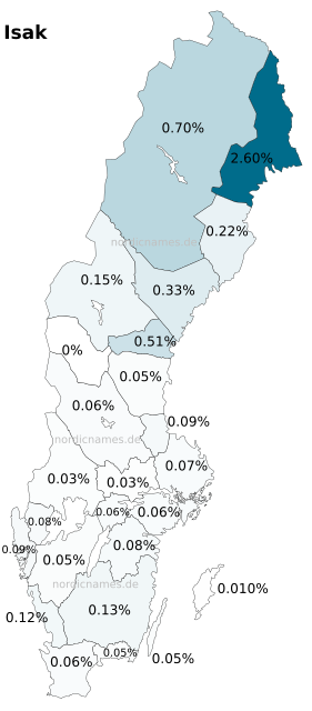 Swedish Regional Distribution for Isak (m)