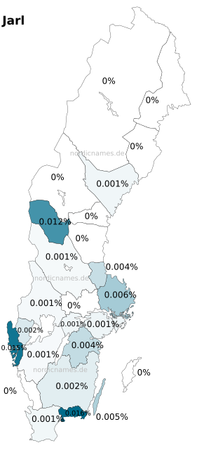 Swedish Regional Distribution for Jarl (m)