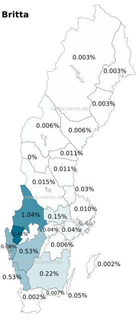Swedish Regional Distribution for Britta (f)