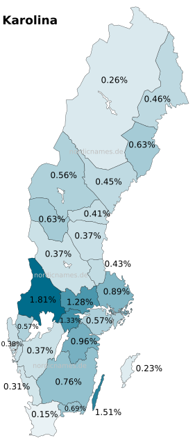 Swedish Regional Distribution for Karolina (f)