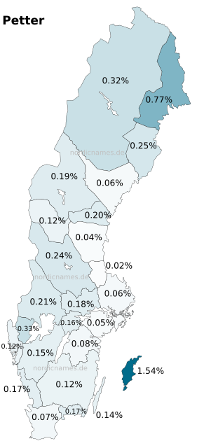 Swedish Regional Distribution for Petter (m)