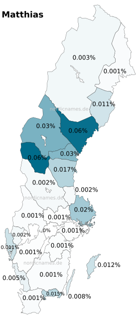 Swedish Regional Distribution for Matthias (m)