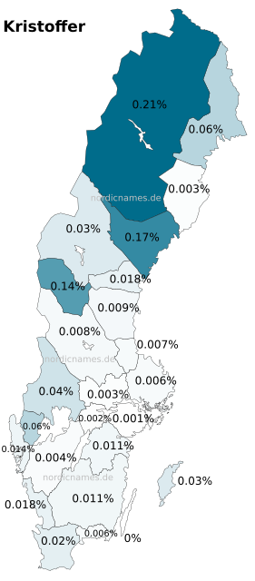 Swedish Regional Distribution for Kristoffer (m)