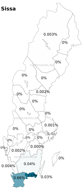 Swedish Regional Distribution for Sissa (f)