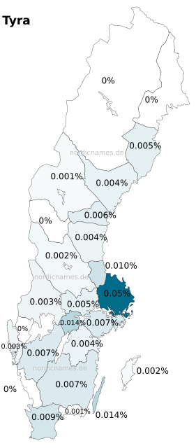 Swedish Regional Distribution for Tyra (f)