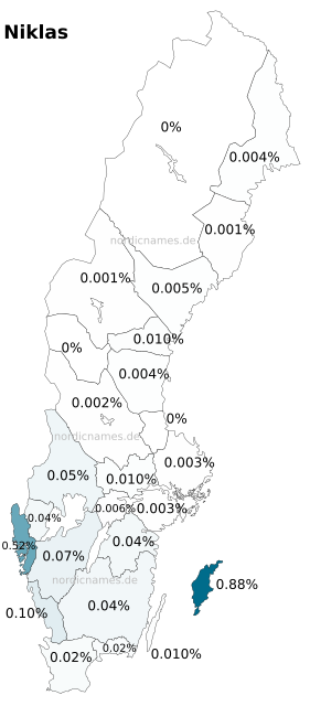 Swedish Regional Distribution for Niklas (m)