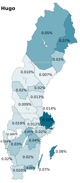 Swedish Regional Distribution for Hugo (m)