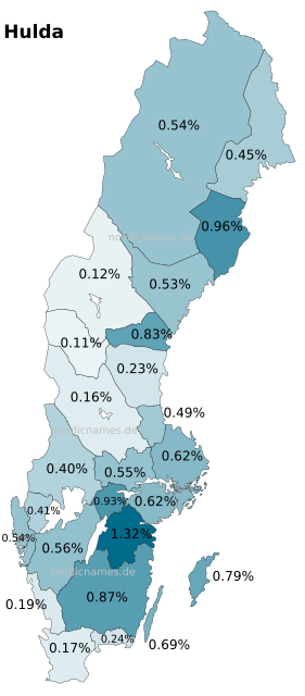 Swedish Regional Distribution for Hulda (f)