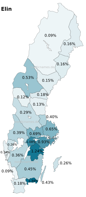 Swedish Regional Distribution for Elin (f)