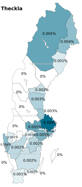 Swedish Regional Distribution for Theckla (f)