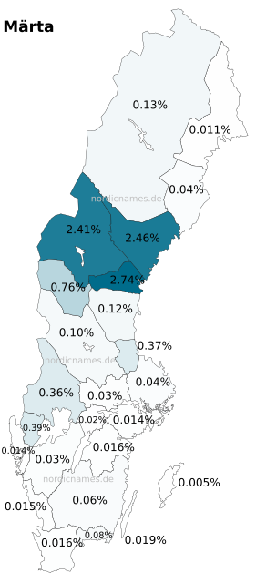 Swedish Regional Distribution for Märta (f)