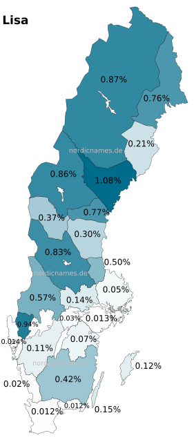 Swedish Regional Distribution for Lisa (f)