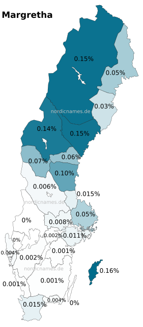 Swedish Regional Distribution for Margretha (f)