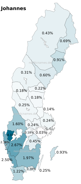 Swedish Regional Distribution for Johannes (m)