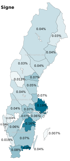 Swedish Regional Distribution for Signe (f)