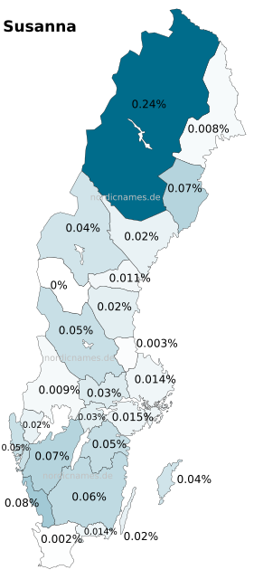 Swedish Regional Distribution for Susanna (f)