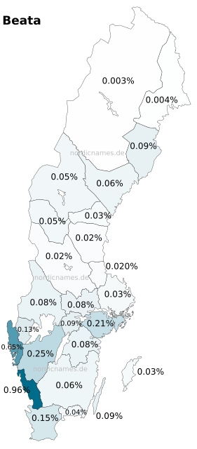 Swedish Regional Distribution for Beata (f)