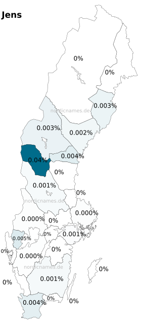 Swedish Regional Distribution for Jens (m)