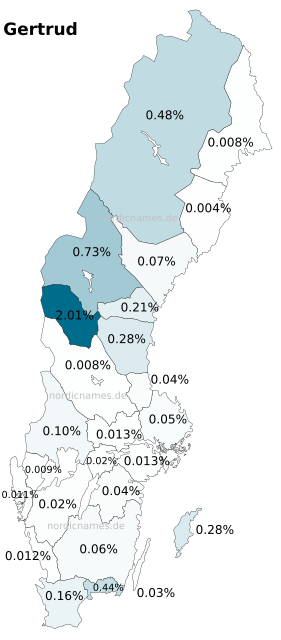 Swedish Regional Distribution for Gertrud (f)
