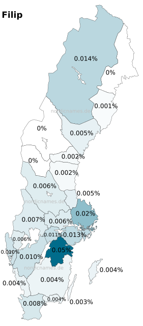 Swedish Regional Distribution for Filip (m)