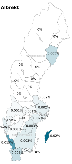 Swedish Regional Distribution for Albrekt (m)