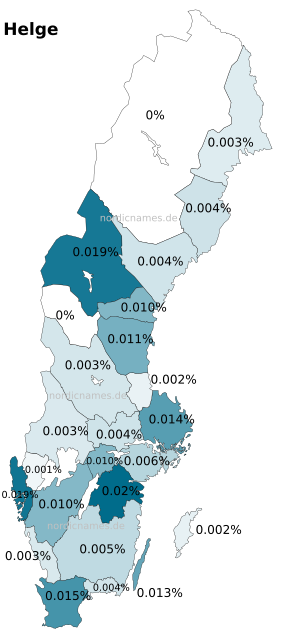 Swedish Regional Distribution for Helge (m)