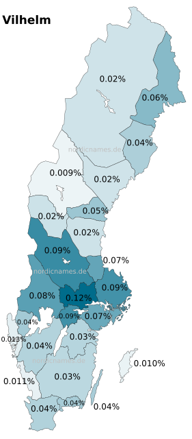 Swedish Regional Distribution for Vilhelm (m)
