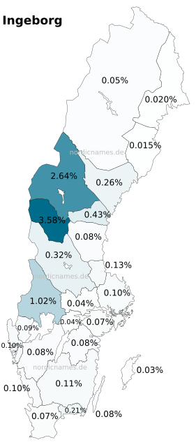 Swedish Regional Distribution for Ingeborg (f)