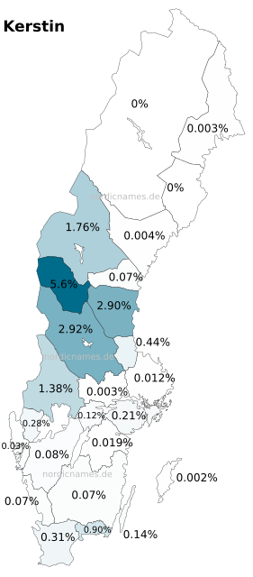 Swedish Regional Distribution for Kerstin (f)