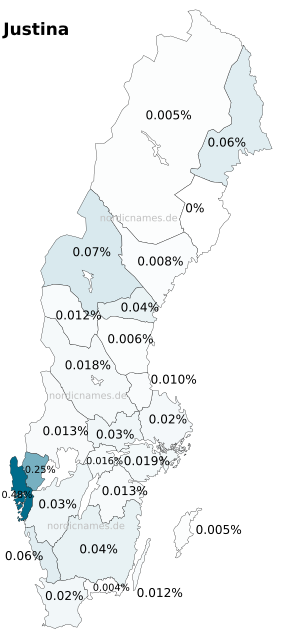 Swedish Regional Distribution for Justina (f)