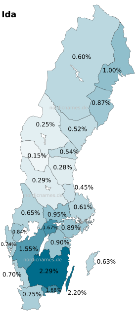 Swedish Regional Distribution for Ida (f)