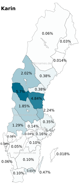 Swedish Regional Distribution for Karin (f)