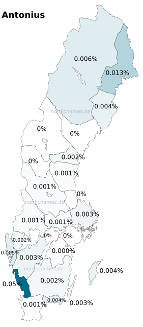 Swedish Regional Distribution for Antonius (m)