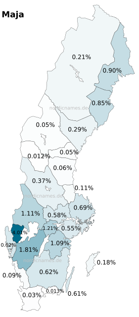 Swedish Regional Distribution for Maja (f)