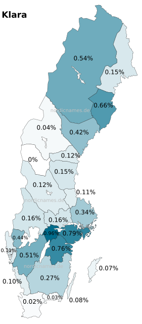 Swedish Regional Distribution for Klara (f)