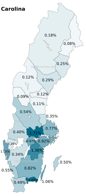 Swedish Regional Distribution for Carolina (f)