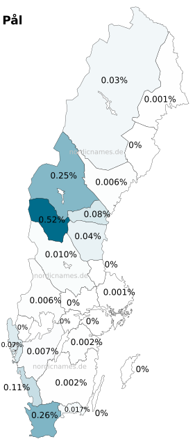 Swedish Regional Distribution for Pål (m)