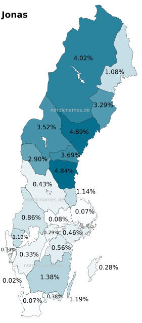 Swedish Regional Distribution for Jonas (m)