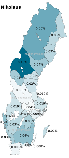 Swedish Regional Distribution for Nikolaus (m)