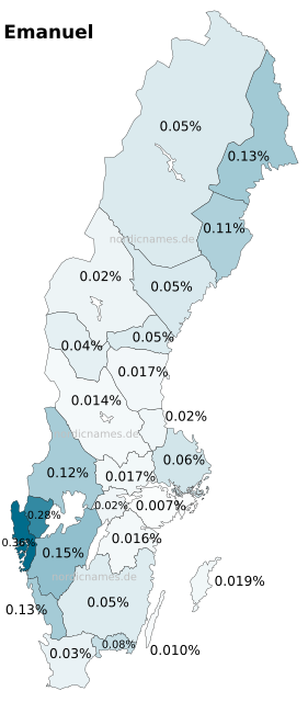 Swedish Regional Distribution for Emanuel (m)