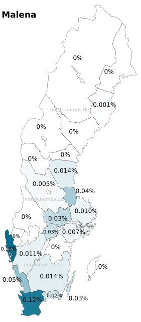 Swedish Regional Distribution for Malena (f)