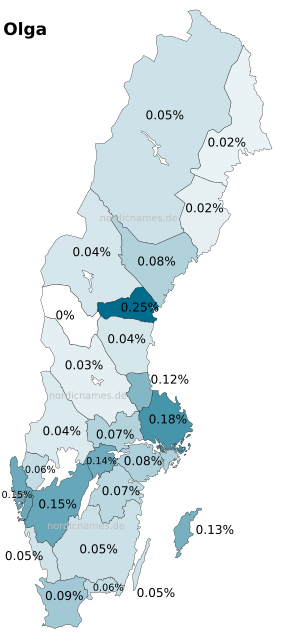 Swedish Regional Distribution for Olga (f)